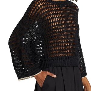 Brunello Cucinelli Linen Silk Blend Netted Sequence Black Sweater Sz M NWT $2599